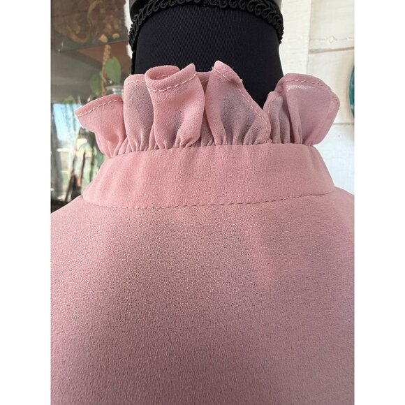 Vintage 70's Mauve Rose Maxi Dress Pleated Front Sheer Poly Chiffon Style Sz XL - Picture 10 of 16